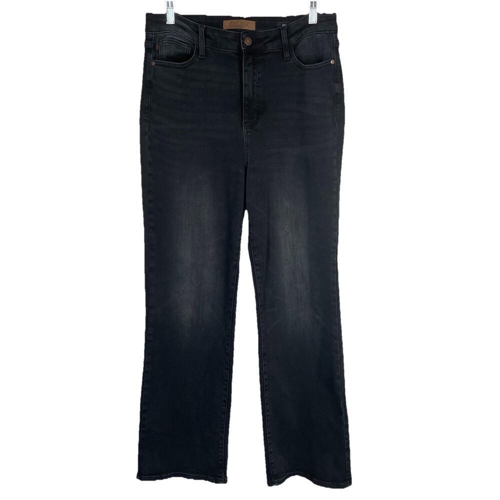 JUDY BLUE Morgantown High Rise Straight Fit Jeans Size 13/31 Faded Black Stretch